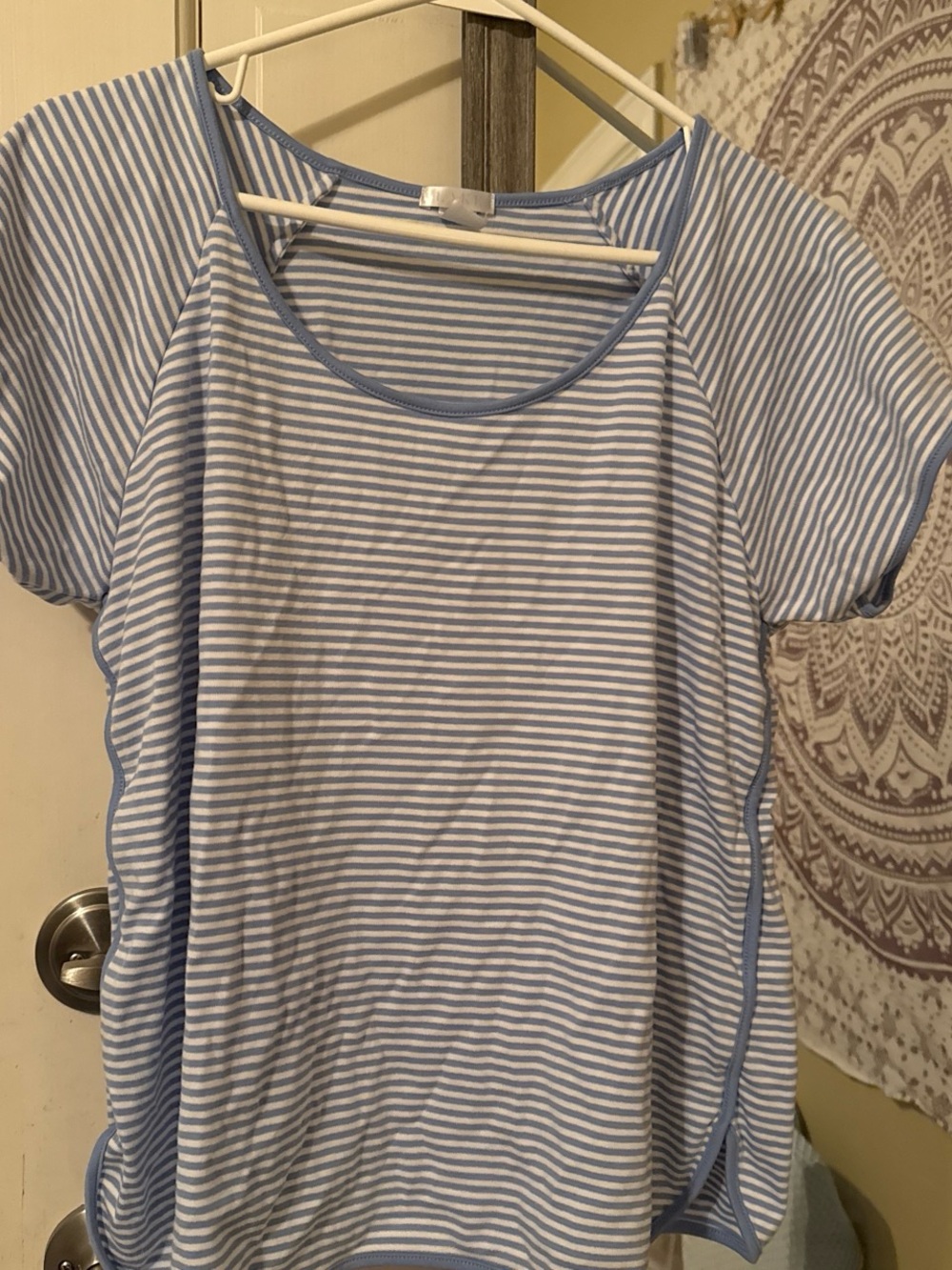 LAKE Short Sleeve Striped Pajama Top — Light Blue & White